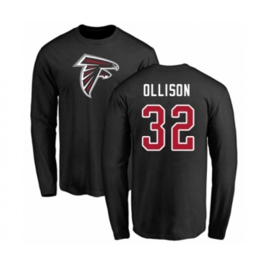 Football Atlanta Falcons #32 Qadree Ollison Black Name & Number Logo Long Sleeve T-Shirt - Jersey