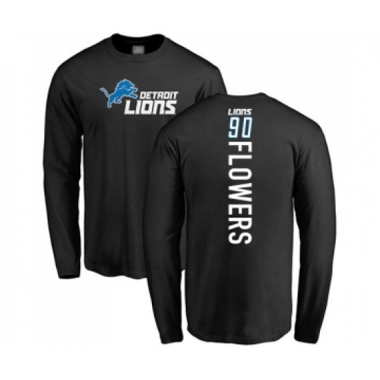 Football Detroit Lions #90 Trey Flowers Black Backer Long Sleeve T-Shirt - Jersey