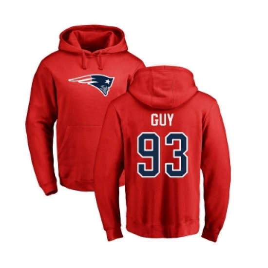 Football New England Patriots #93 Lawrence Guy Red Name & Number Logo Pullover Hoodie - Jersey