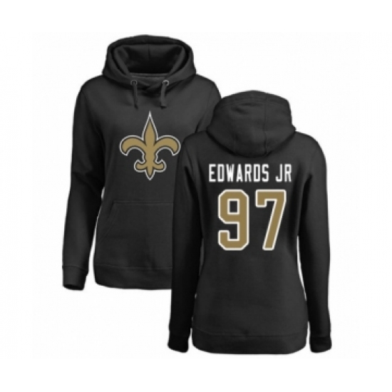 Football Women's New Orleans Saints #97 Mario Edwards Jr Black Name & Number Logo Pullover Hoodie - Jersey