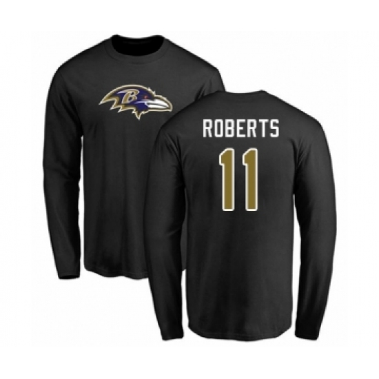 Football Baltimore Ravens #11 Seth Roberts Black Name & Number Logo Long Sleeve T-Shirt - Jersey