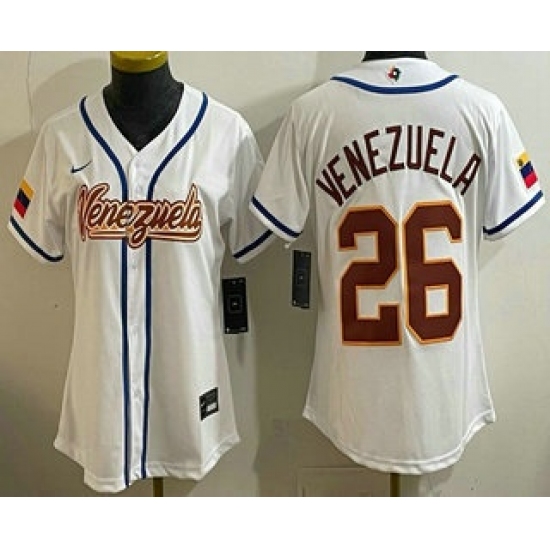 Women's Venezuela #26 Venezuela White 2026 World Baseball Classic Cool Base Jersey - Jersey