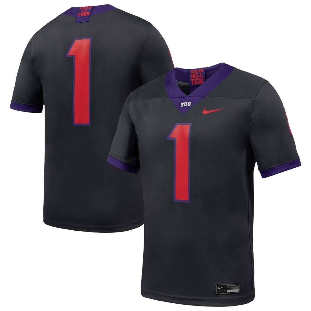 Men's Nike #1 Anthracite TCU Horned Frogs Alternate Game Football Jersey - Jersey