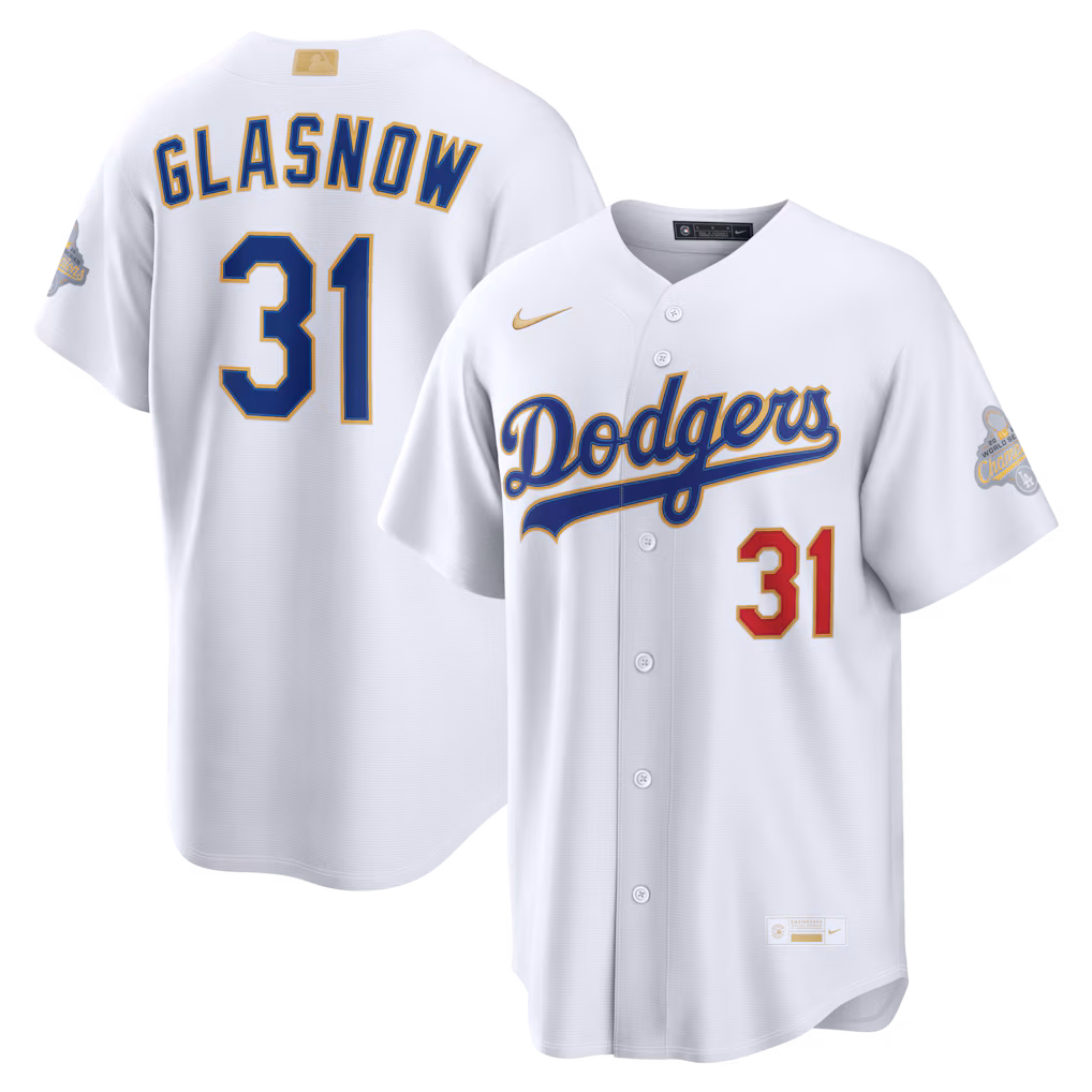 Men's Los Angeles Dodgers Tyler Glasnow Nike White 2026 Gold Collection Stadium Jersey - Jersey