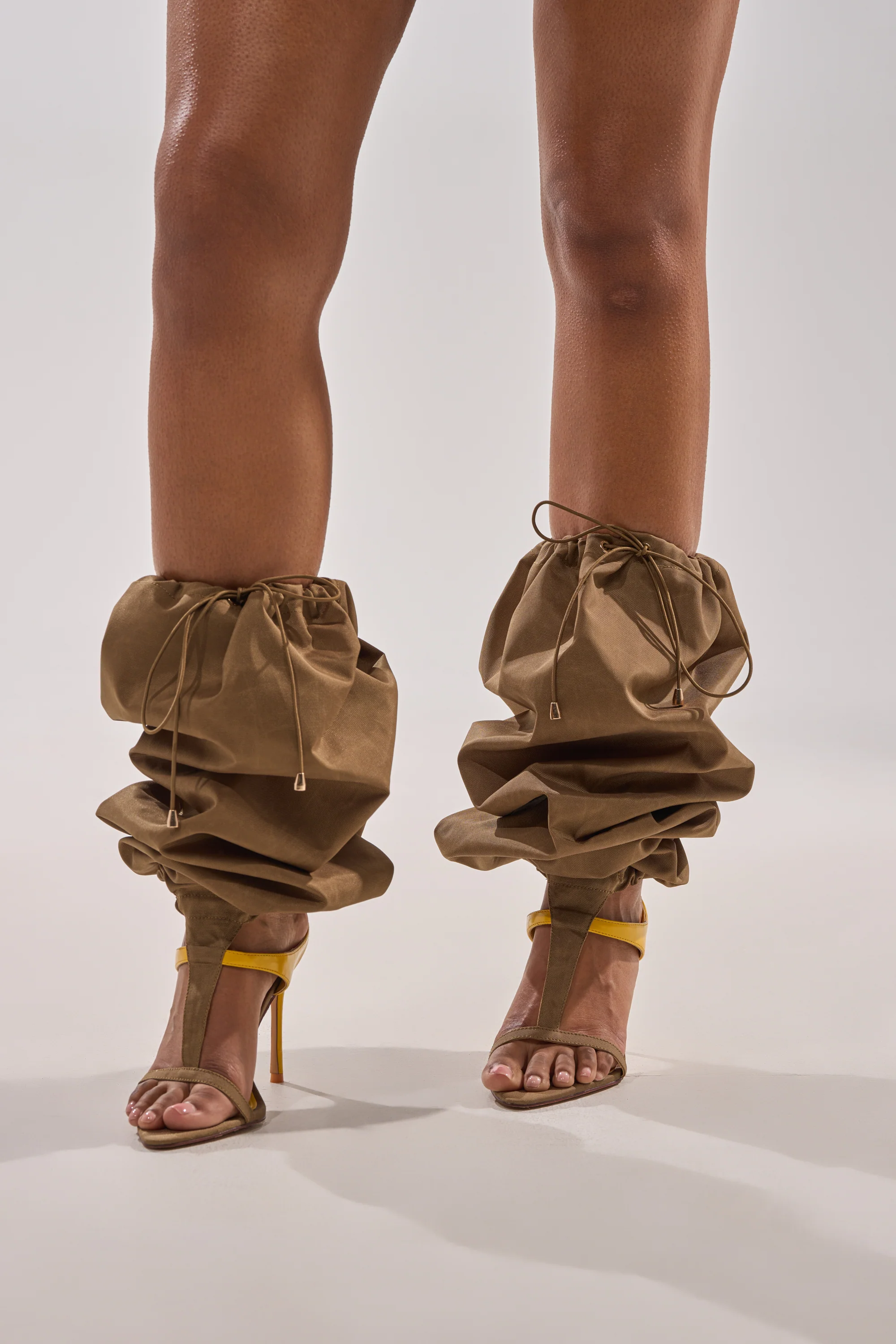 AKIRA GOLD ZIDANE OLIVE CANVAS SLOUCHY STILETTO SANDAL - Akira Wear
