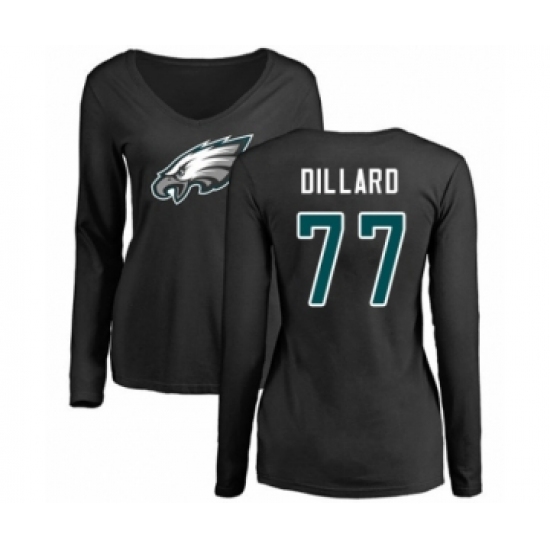 Women's Philadelphia Eagles #77 Andre Dillard Black Name & Number Logo Slim Fit Long Sleeve T-Shirt. - Jersey