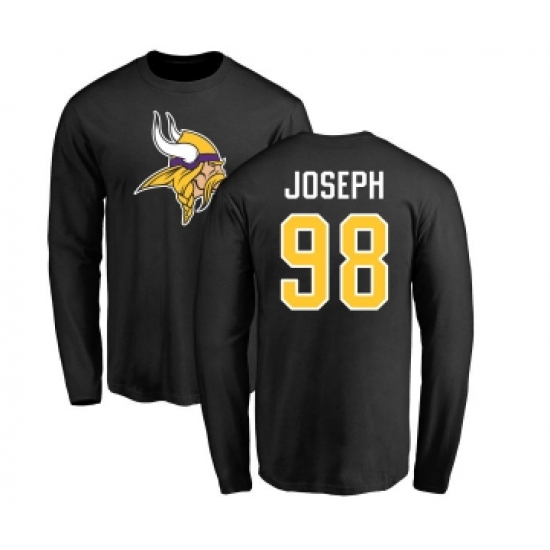 Football Minnesota Vikings #98 Linval Joseph Black Name & Number Logo Long Sleeve T-Shirt - Jersey