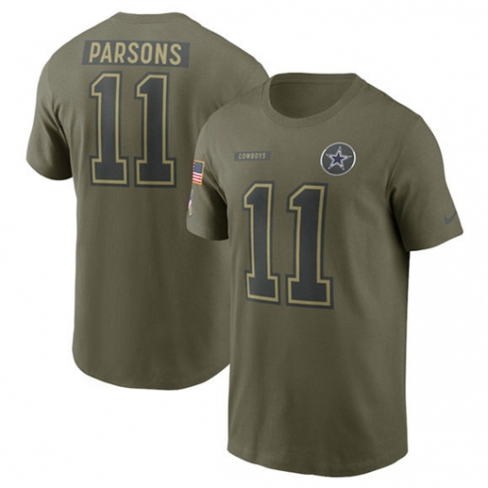 Men's Dallas Cowboys #11 Micah Parsons Olive 2025 Salute to Service Name & Number T-Shirt - Jersey