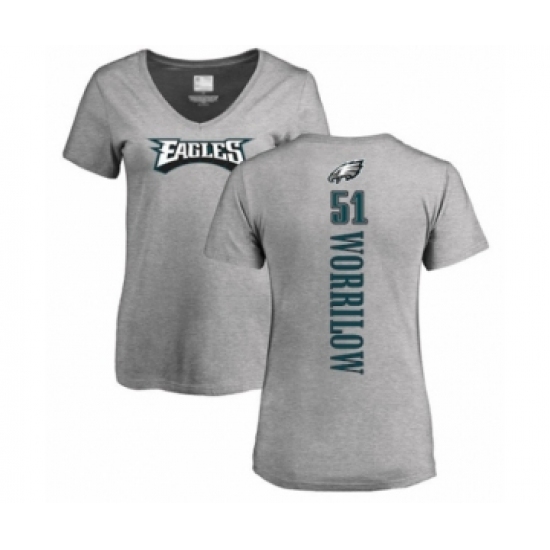 Women's Philadelphia Eagles #51 Paul Worrilow Ash Backer V-Neck T-Shirt - Jersey