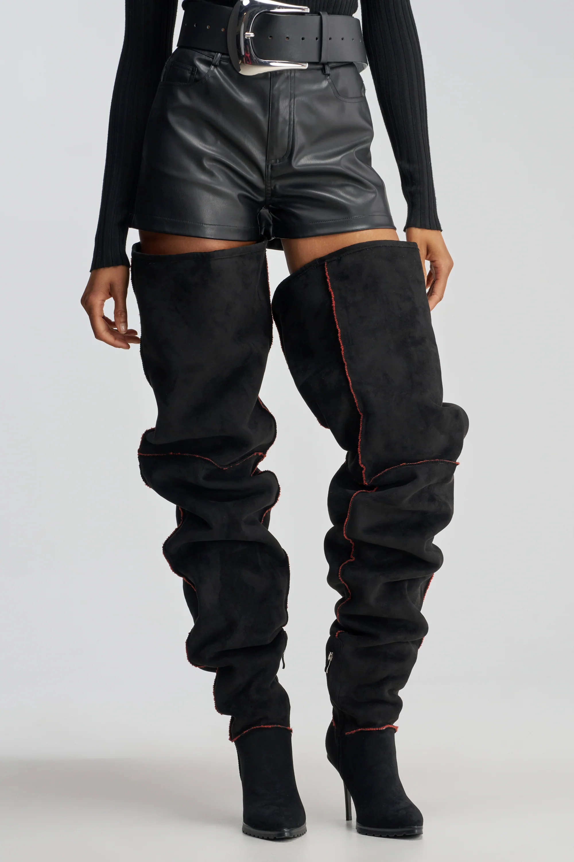 AKIRA GOLD KERRIGAN BLACK MULTI SHERPA STILETTO BOOT - Akira Wear