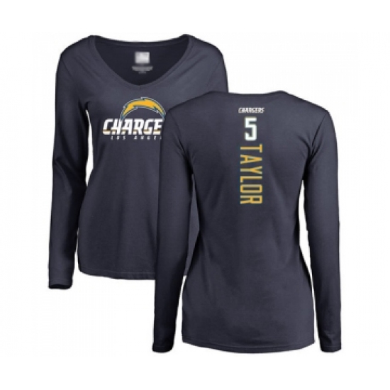 Football Women's Los Angeles Chargers #5 Tyrod Taylor Navy Blue Backer Long Sleeve T-Shirt - Jersey