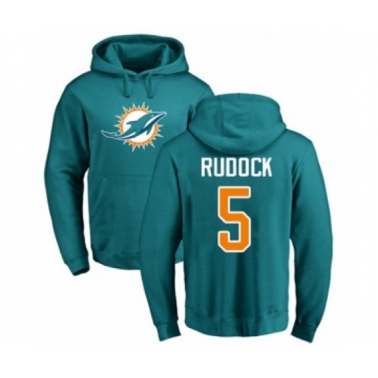 Football Miami Dolphins #5 Jake Rudock Aqua Green Name & Number Logo Pullover Hoodie - Jersey