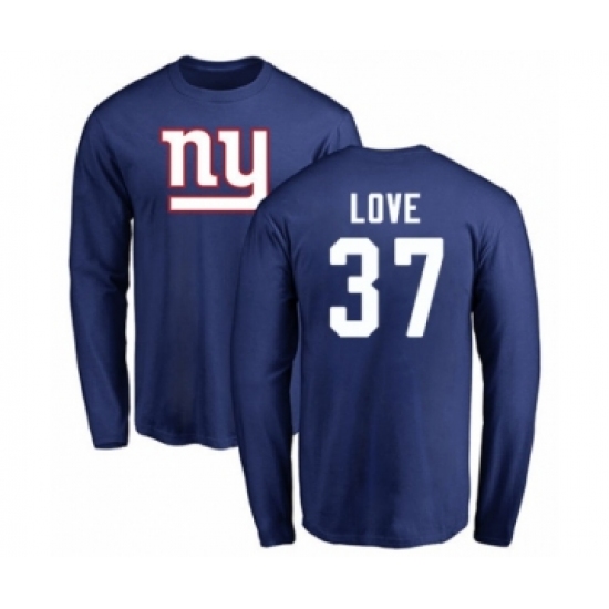 Football New York Giants #37 Julian Love Royal Blue Name & Number Logo Long Sleeve T-Shirt - Jersey