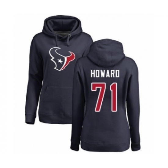Football Women's Houston Texans #71 Tytus Howard Navy Blue Name & Number Logo Pullover Hoodie - Jersey