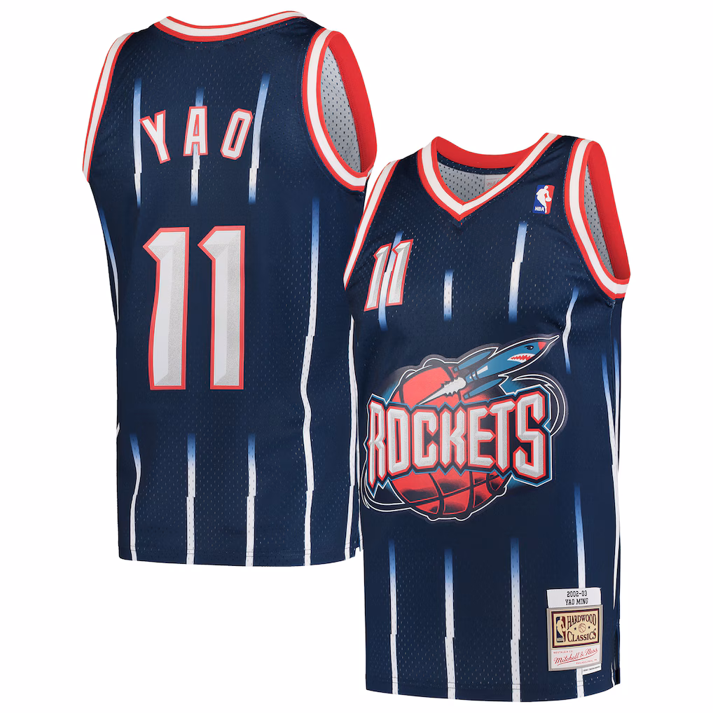 Men's Houston Rockets Yao Ming Mitchell & Ness Navy 2002/03 Hardwood Classics Swingman Jersey - Jersey