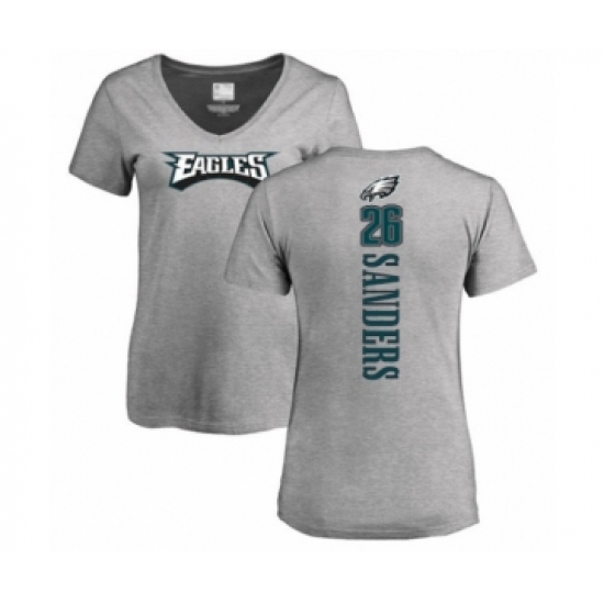 Women's Philadelphia Eagles #26 Miles Sanders Ash Backer V-Neck T-Shirt - Jersey