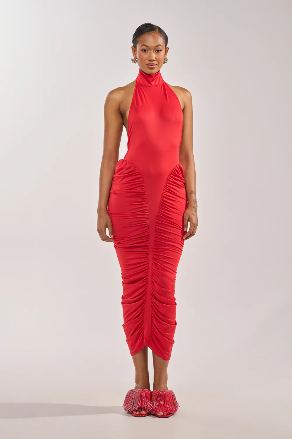 HIPS DON'T LIE RUCHED MAXI DRESS IN RED - Akira Wear