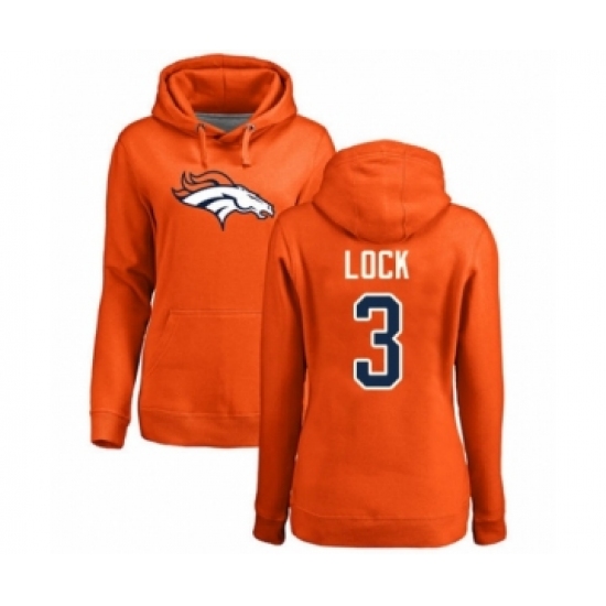 Football Women's Denver Broncos #3 Drew Lock Orange Name & Number Logo Pullover Hoodie - Jersey