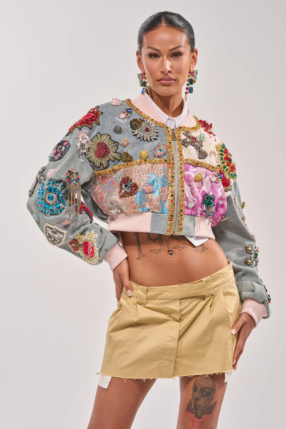 IF YOU'RE DOWN EMBELLISHED DENIM BOMBER - Akira Wear
