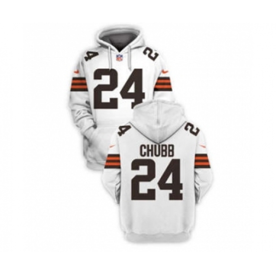 Men's Cleveland Browns #24 Nick Chubb 2021 White Pullover Football Hoodie - Jersey