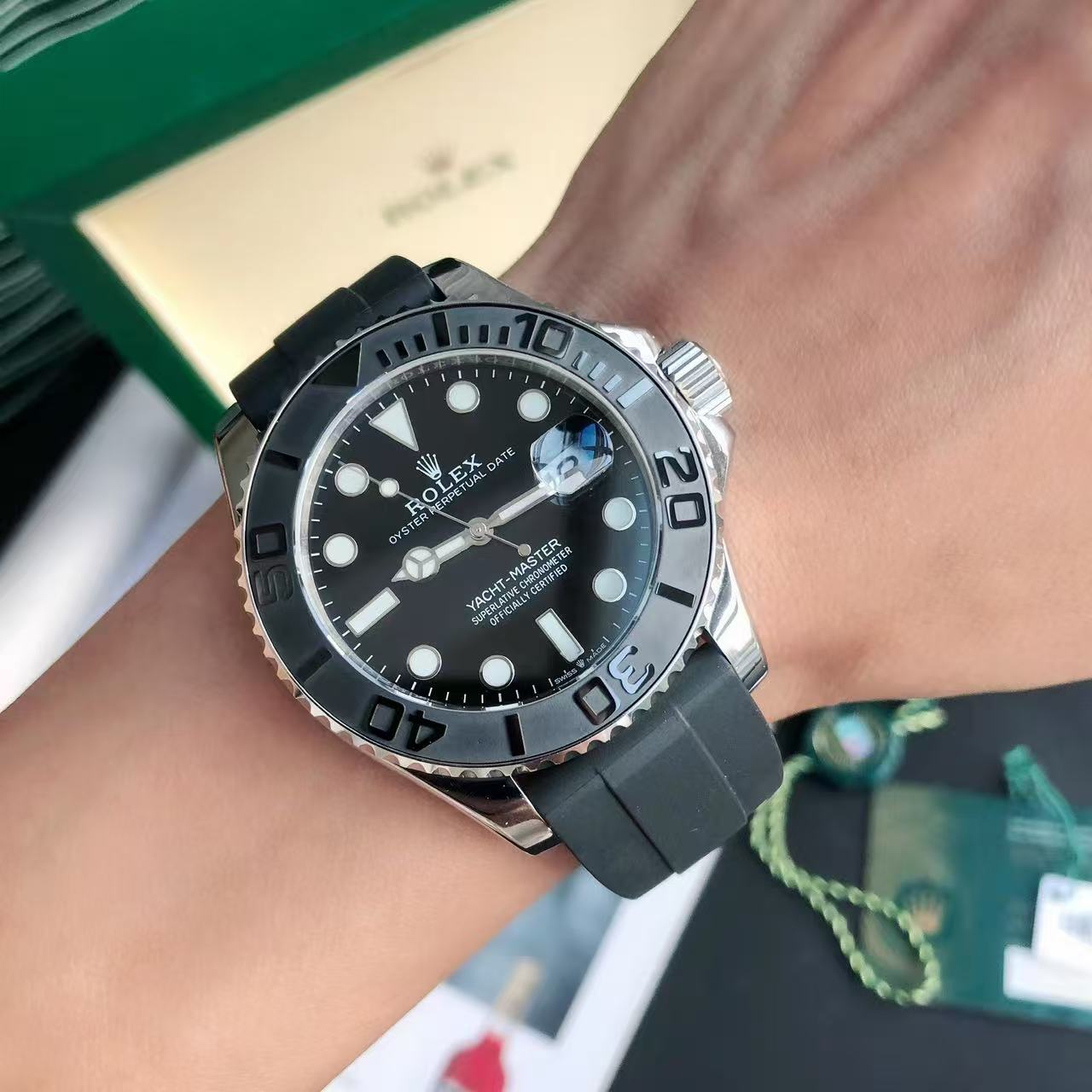Code No. 5 Rolex Yacht-Master 18K White Gold Rubber Strap Watch