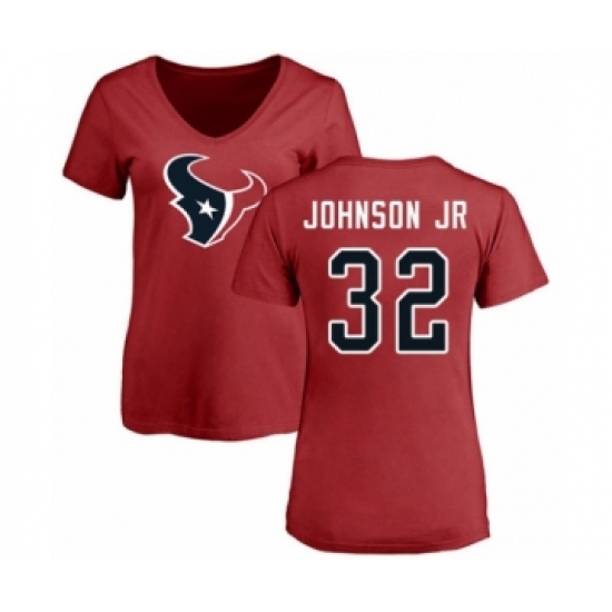 Football Women's Houston Texans #32 Lonnie Johnson Red Name & Number Logo T-Shirt - Jersey