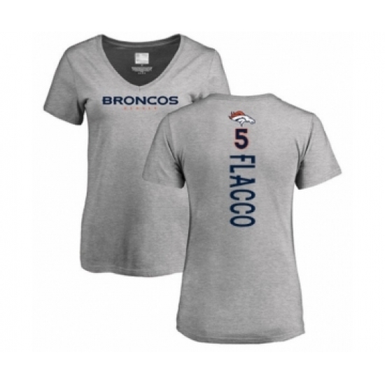 Football Women's Denver Broncos #5 Joe Flacco Ash Backer V-Neck T-Shirt - Jersey