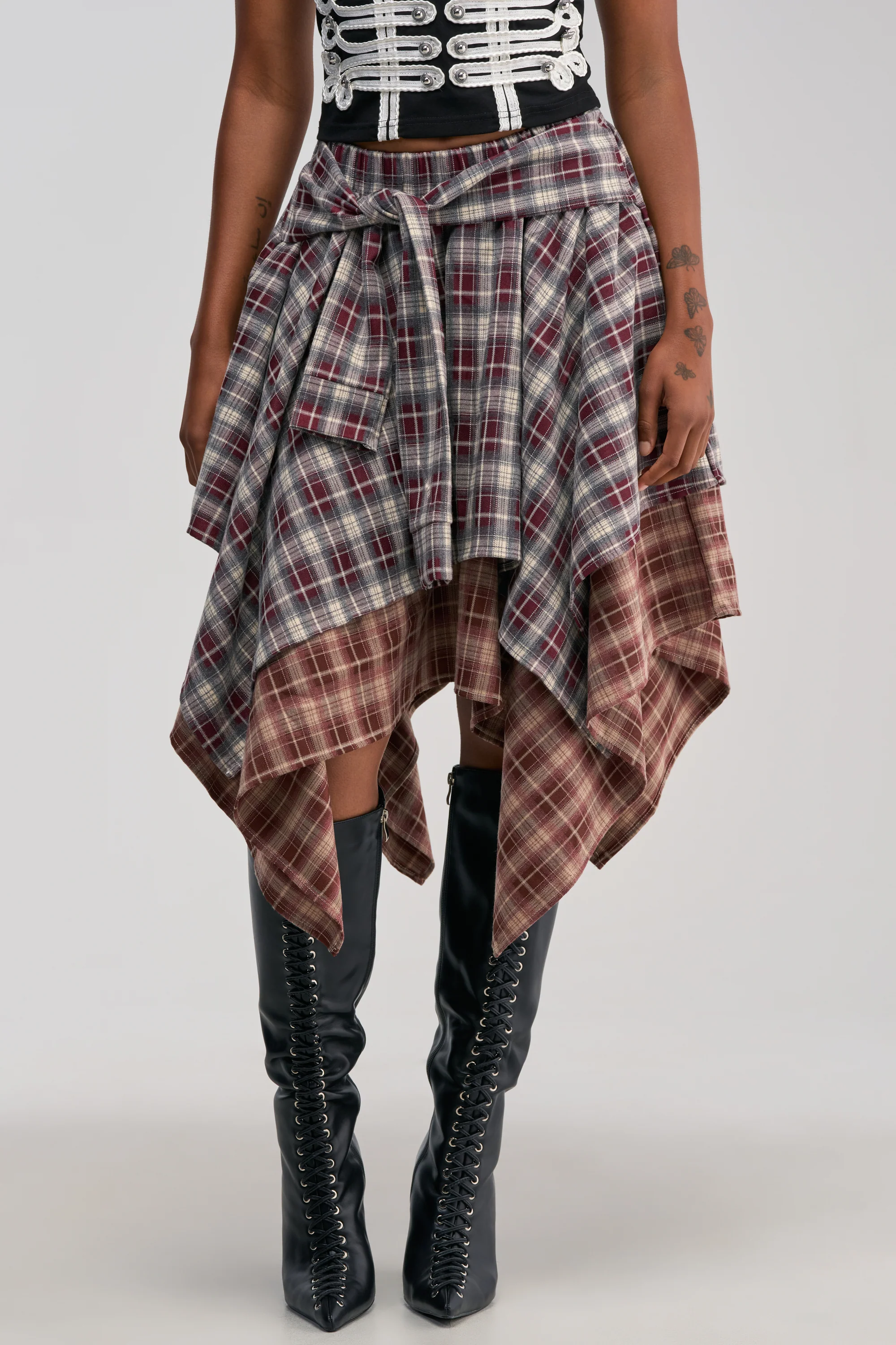 FEELING ALL OVER THE PLACE PLAID MIDI SKIRT - Akira Wear