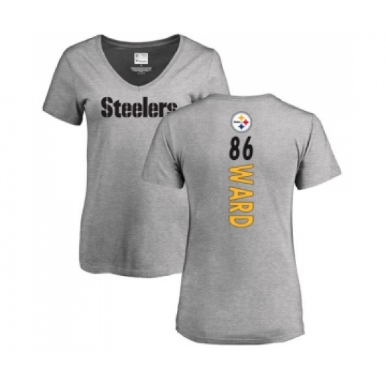Football Women's Pittsburgh Steelers #86 Hines Ward Ash Backer V-Neck T-Shirt - Jersey