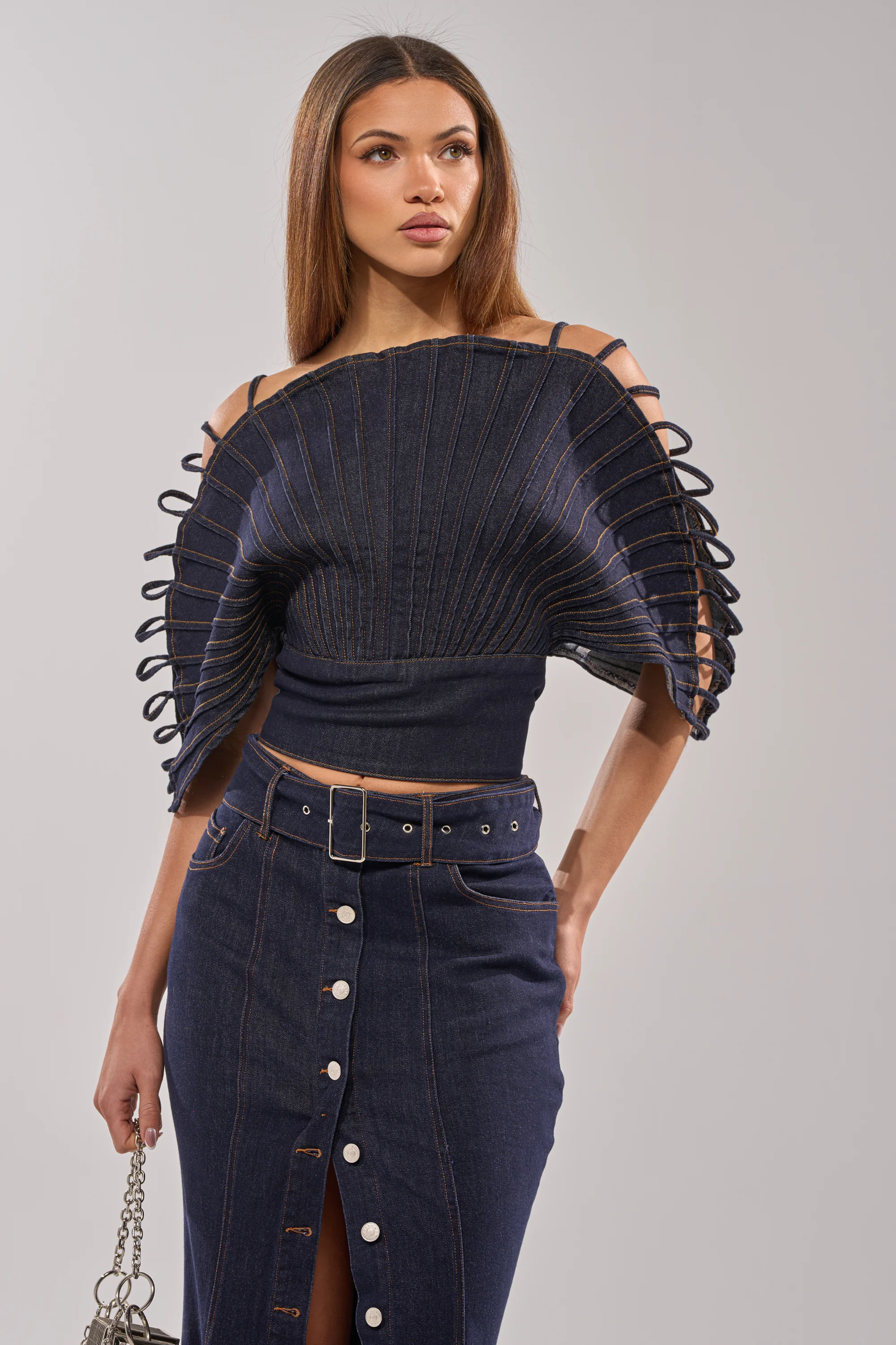 DENIM ON DENIM BLOUSE IN DARK BLUE DENIM - Akira Wear