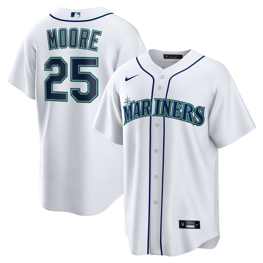 Men's Seattle Mariners Dylan Moore Nike White Home Replica Jersey - Jersey