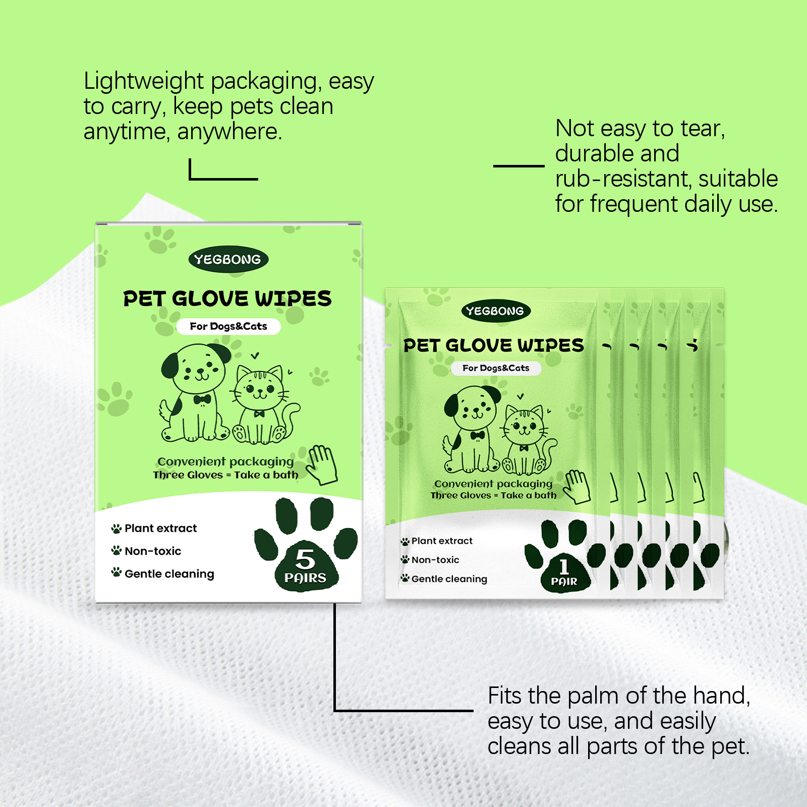 Yegbong No-Rinse Pet Cleaning Gloves