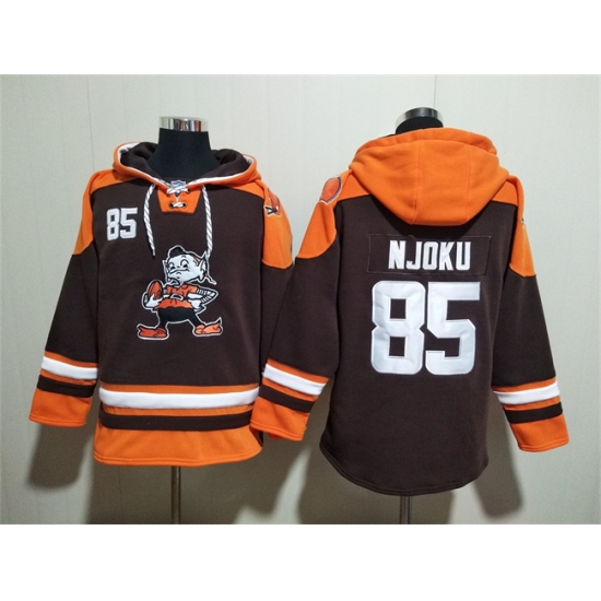 Men's Cleveland Browns #85 David Njoku Brown Ageless Must-Have Lace-Up Pullover Hoodie - Jersey