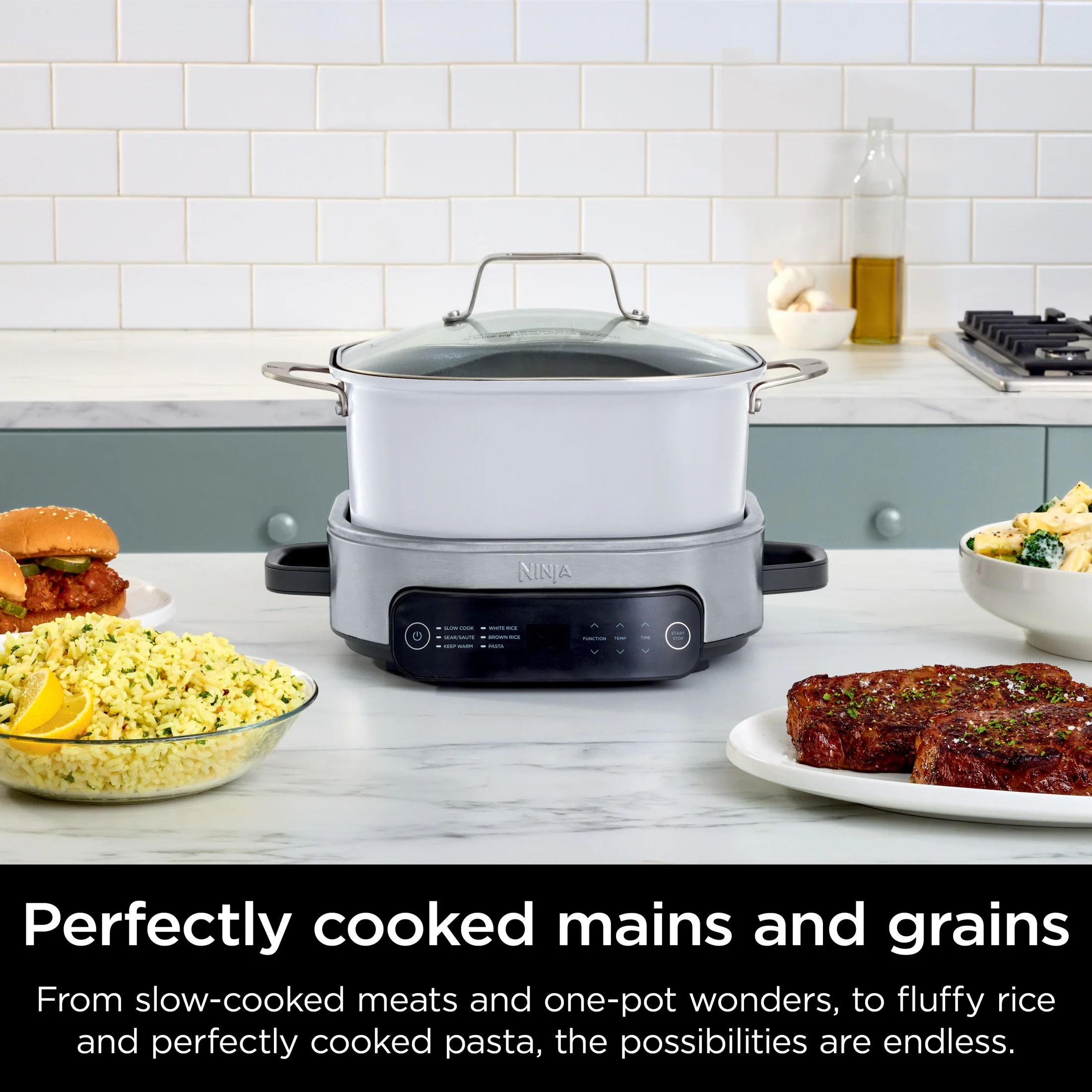 Ninja Foodi 6.5 qt Everyday PossibleCooker, Stainless Steel/White, Multi Cooker, Slow Cooker, MC1100