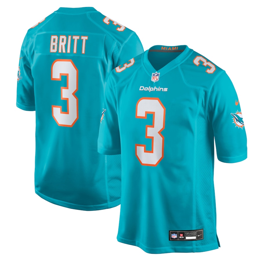 Men's Miami Dolphins K.J. Britt Nike Aqua Team Game Jersey - Jersey