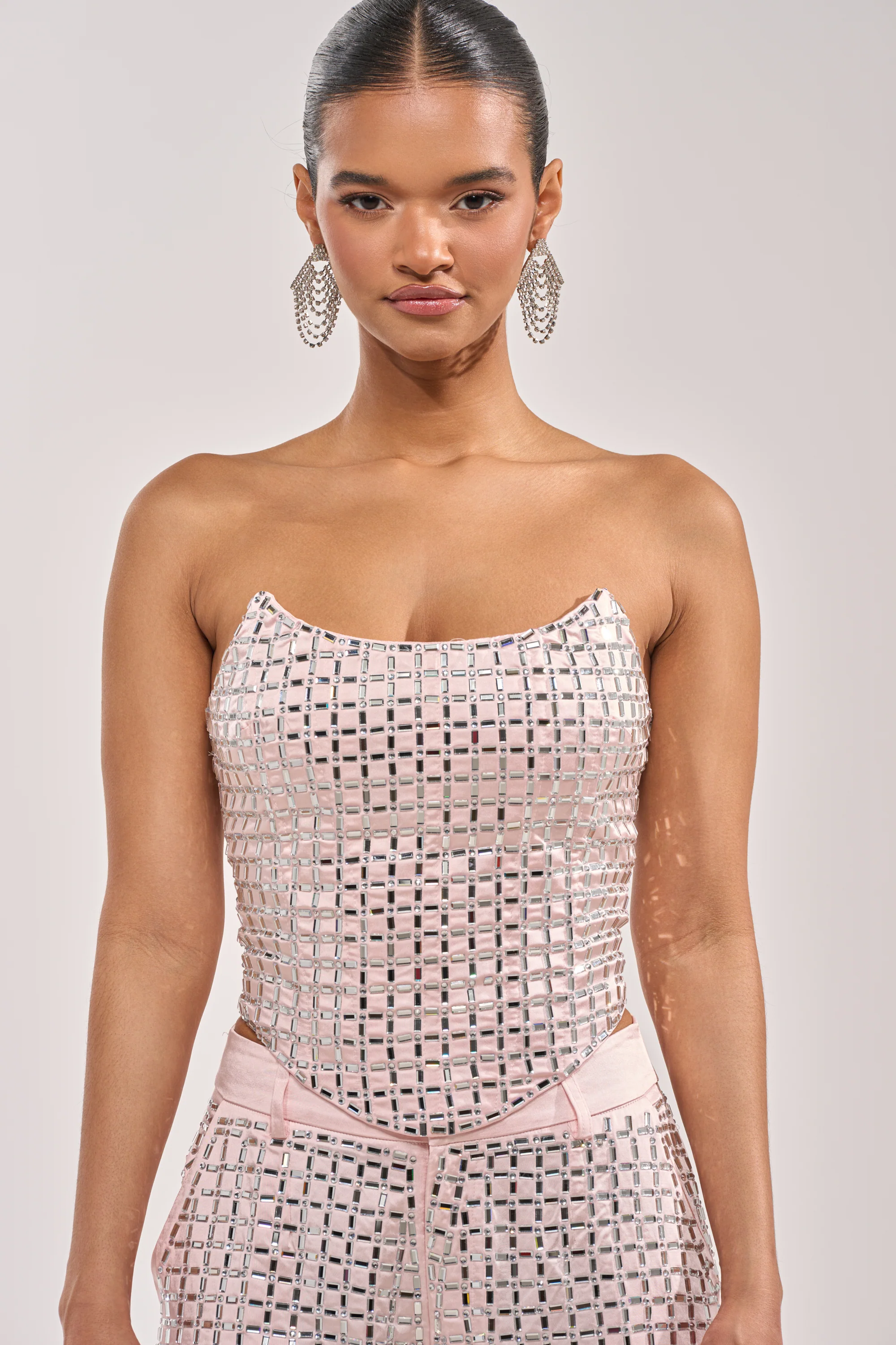 LILA EMBELLISHED SATIN CORSET IN LIGHT PINK - Akira Wear