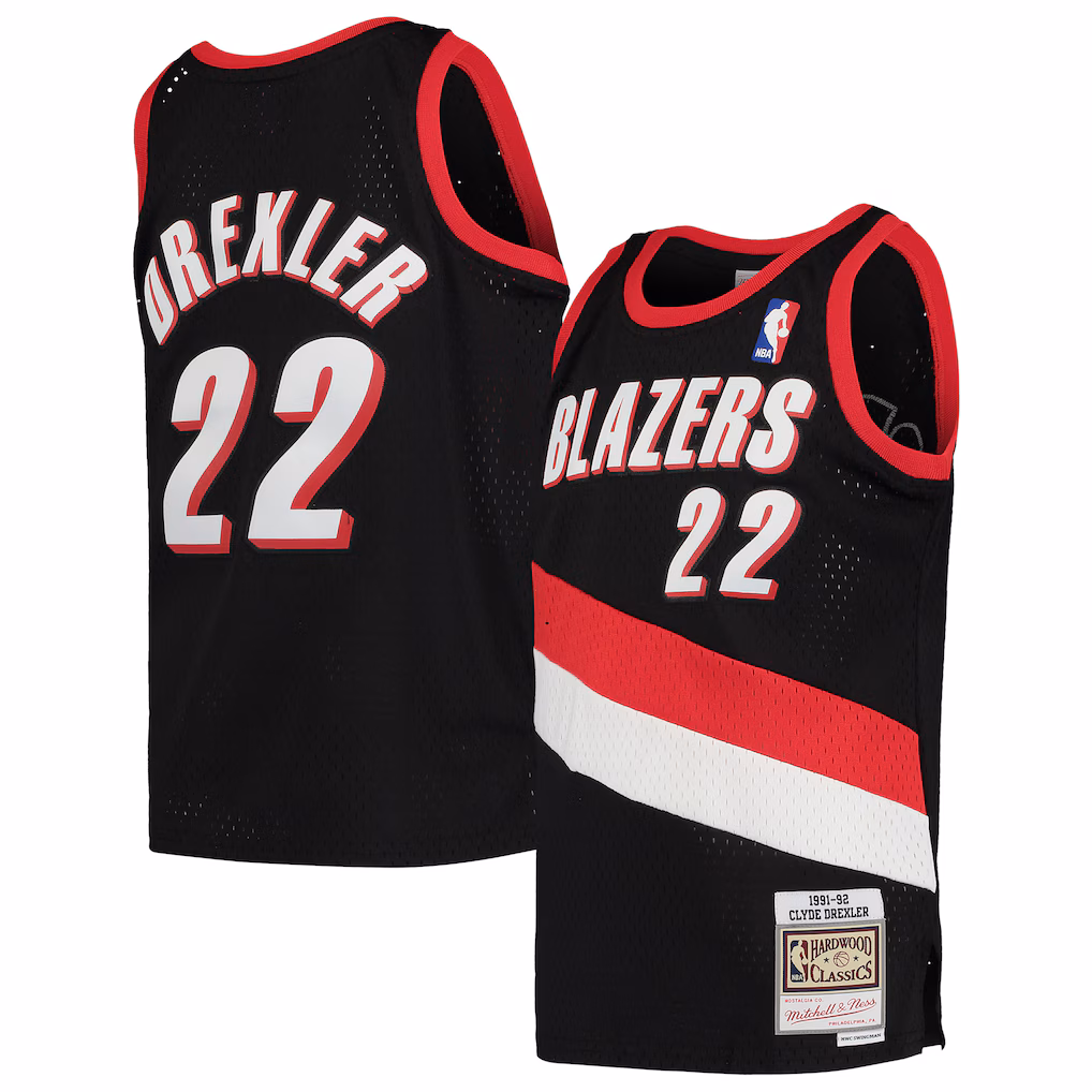 Youth Portland Trail Blazers Clyde Drexler Mitchell & Ness Black 1991/92 Hardwood Classics Swingman Jersey - Jersey