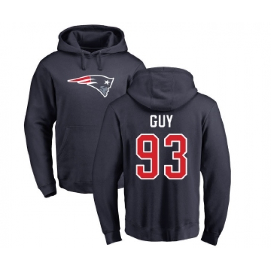 Football New England Patriots #93 Lawrence Guy Navy Blue Name & Number Logo Pullover Hoodie - Jersey