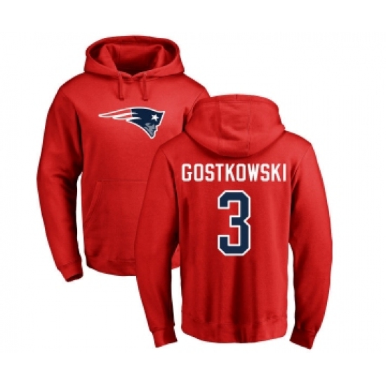 Football New England Patriots #3 Stephen Gostkowski Red Name & Number Logo Pullover Hoodie - Jersey