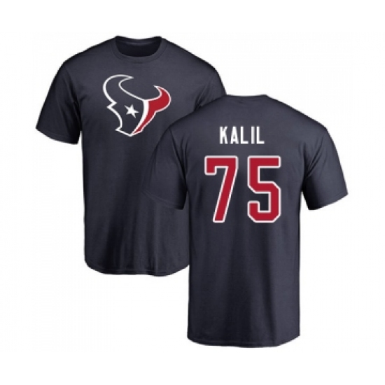 Football Houston Texans #75 Matt Kalil Navy Blue Name & Number Logo T-Shirt - Jersey