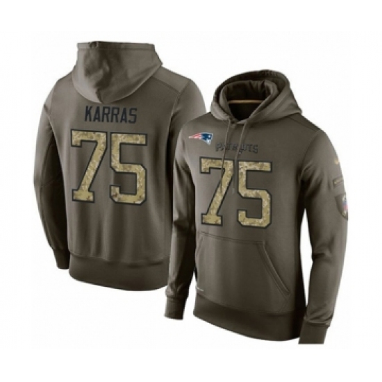 Football New England Patriots #75 Ted Karras Green Salute To Service Men's Pullover Hoodie - Jersey
