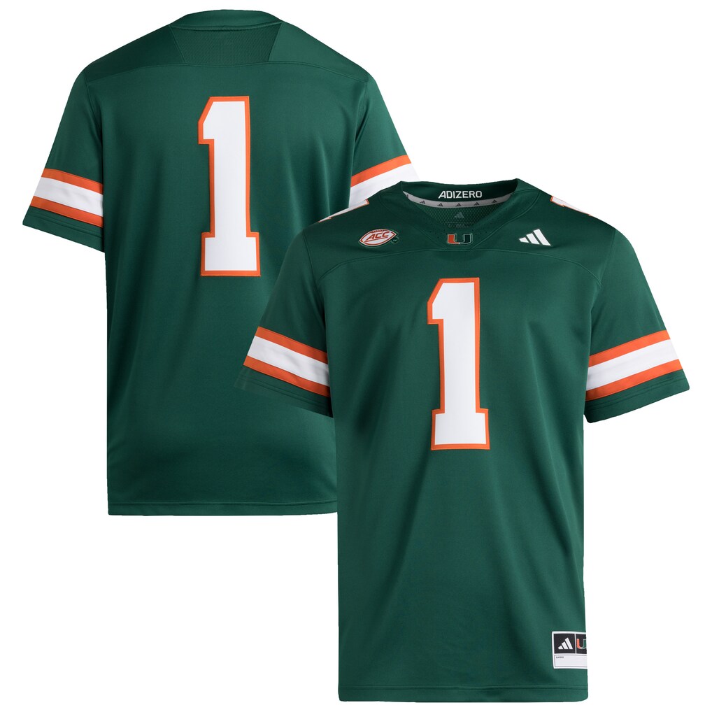 Men's adidas #1 Green Miami Hurricanes Premier Jersey - Jersey