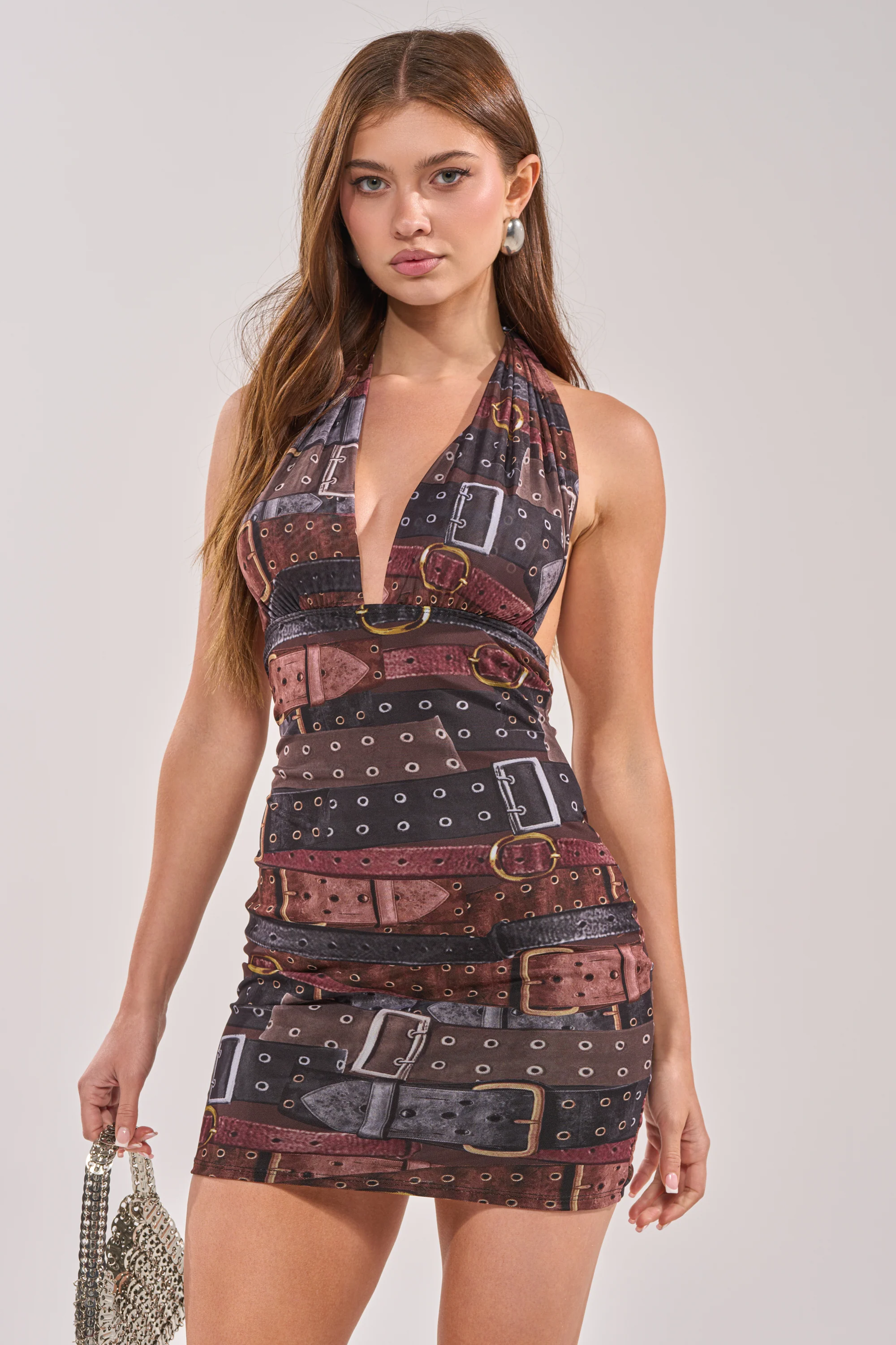 LOCKED IN PRINTED MINI DRESS IN BROWN - Akira Wear