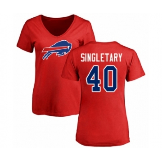 Football Women's Buffalo Bills #40 Devin Singletary Red Name & Number Logo T-Shirt - Jersey