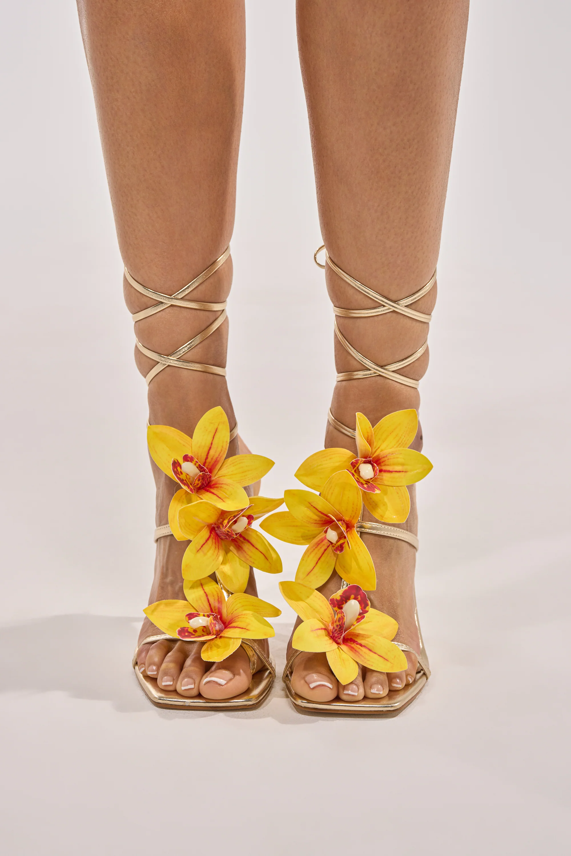 AZALEA WANG CRESCENDO GOLD STILETTO SANDAL WITH FLOWER DETAIL - Akira Wear