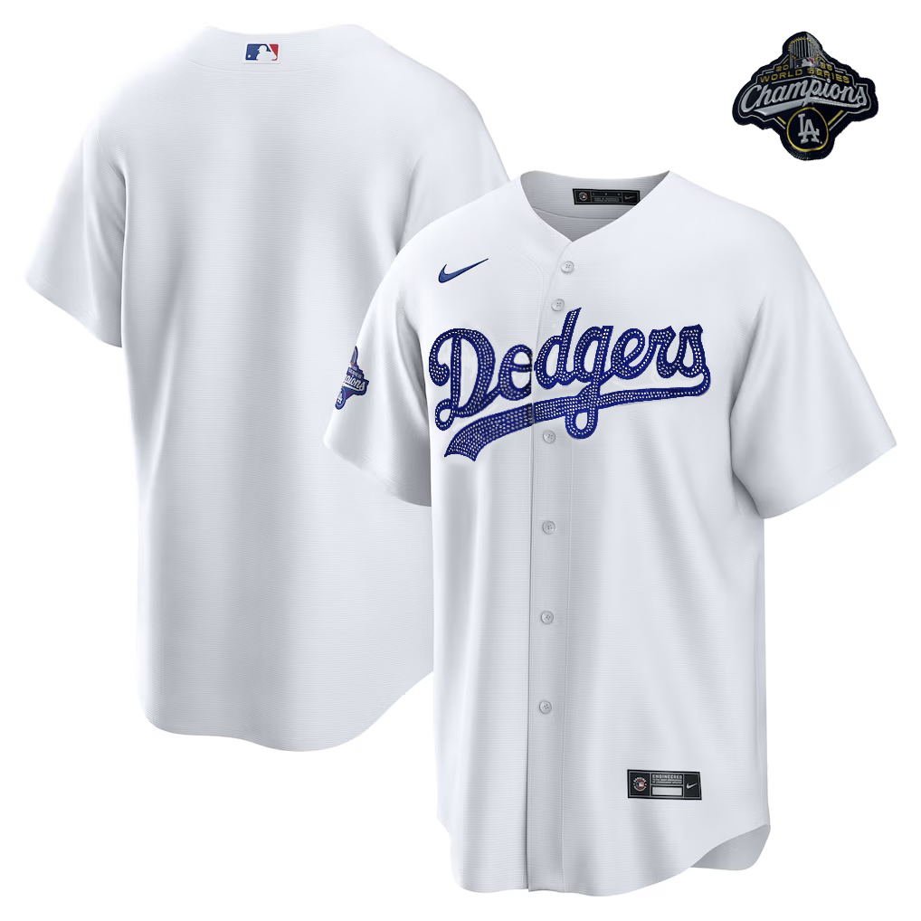 [Diamond-Studded Collector's Edition] Los Angeles Dodgers Nike Home Replica Team Jersey - White - Jersey