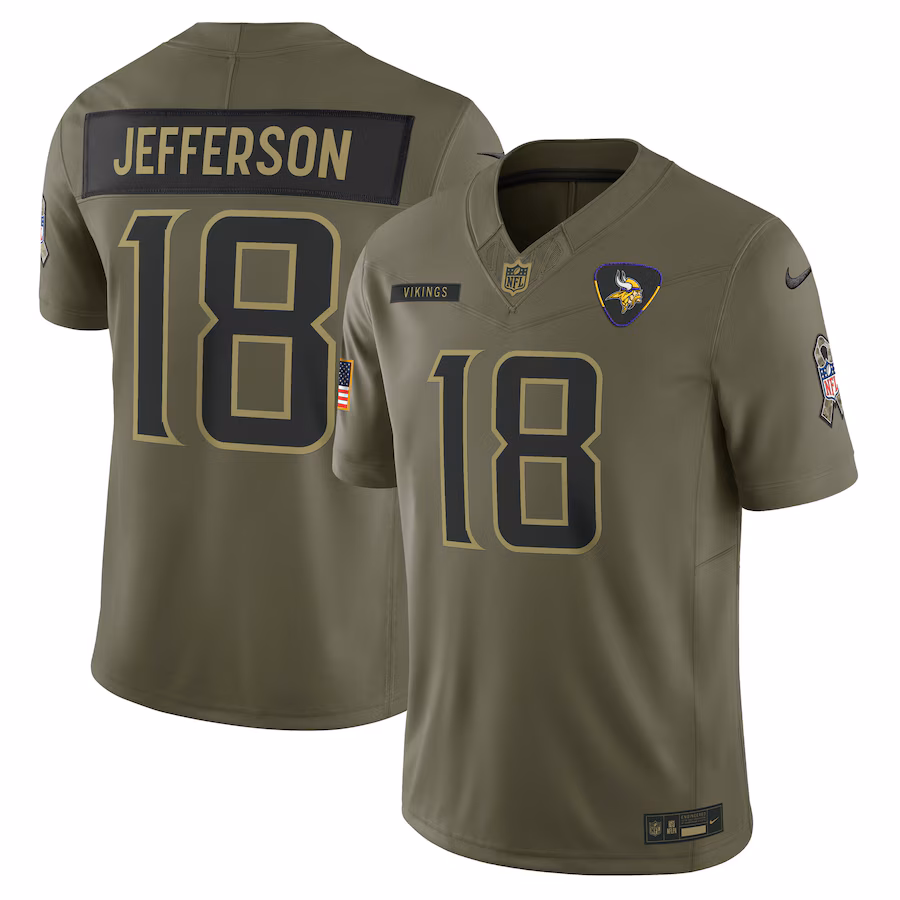 Men's Minnesota Vikings Justin Jefferson Nike Olive 2025 Salute to Service Limited Jersey - Jersey