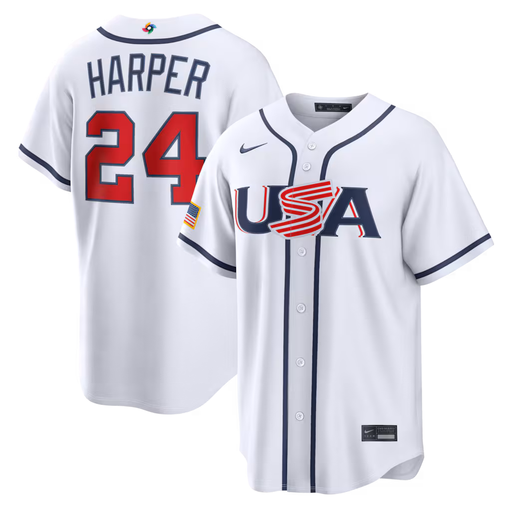 Men's USA Baseball Bryce Harper Nike White 2026 World Baseball Classic Home Stadium Jersey - Jersey