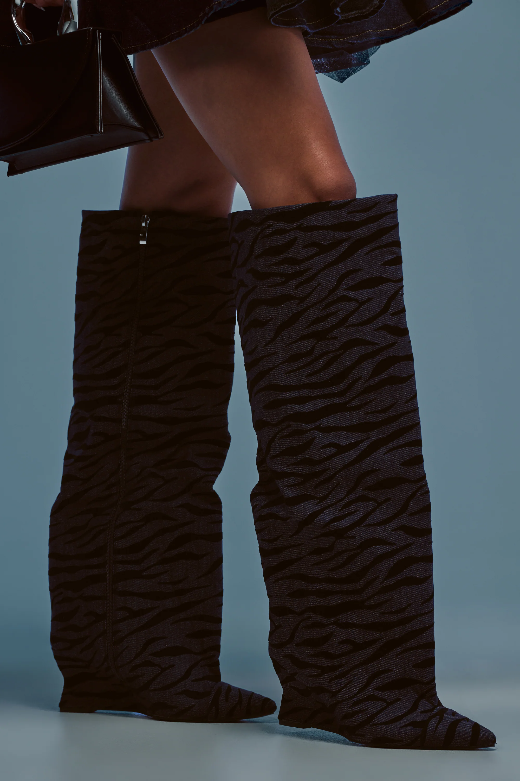 AZALEA WANG KENYA DENIM TIGER WEDGE BOOT - Akira Wear
