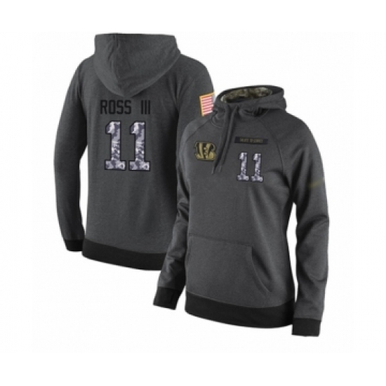 Football Women's Cincinnati Bengals #11 John Ross Stitched Black Anthracite Salute to Service Player Performance Hoodie - Jersey